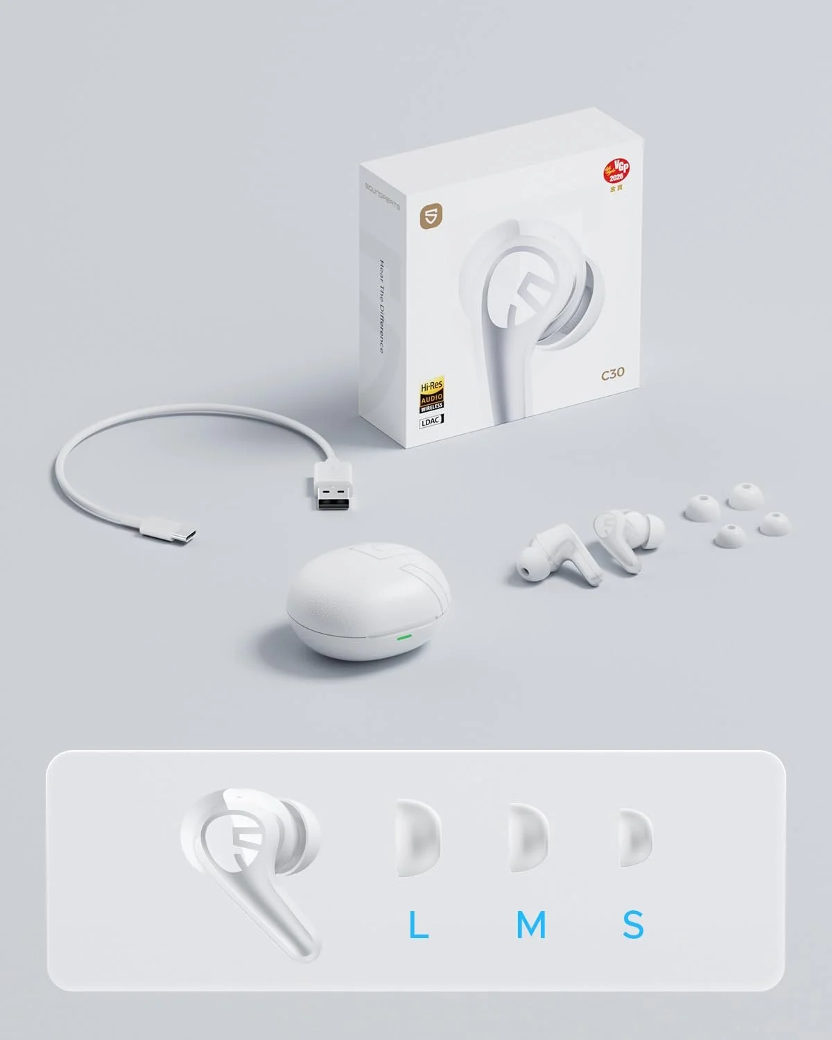 Наушники SOUNDPEATS C30 Hi-Res LDAC Audio ANC White, фото №15 Наушники SOUNDPEATS C30 Hi-Res LDAC Audio ANC White, фото №15