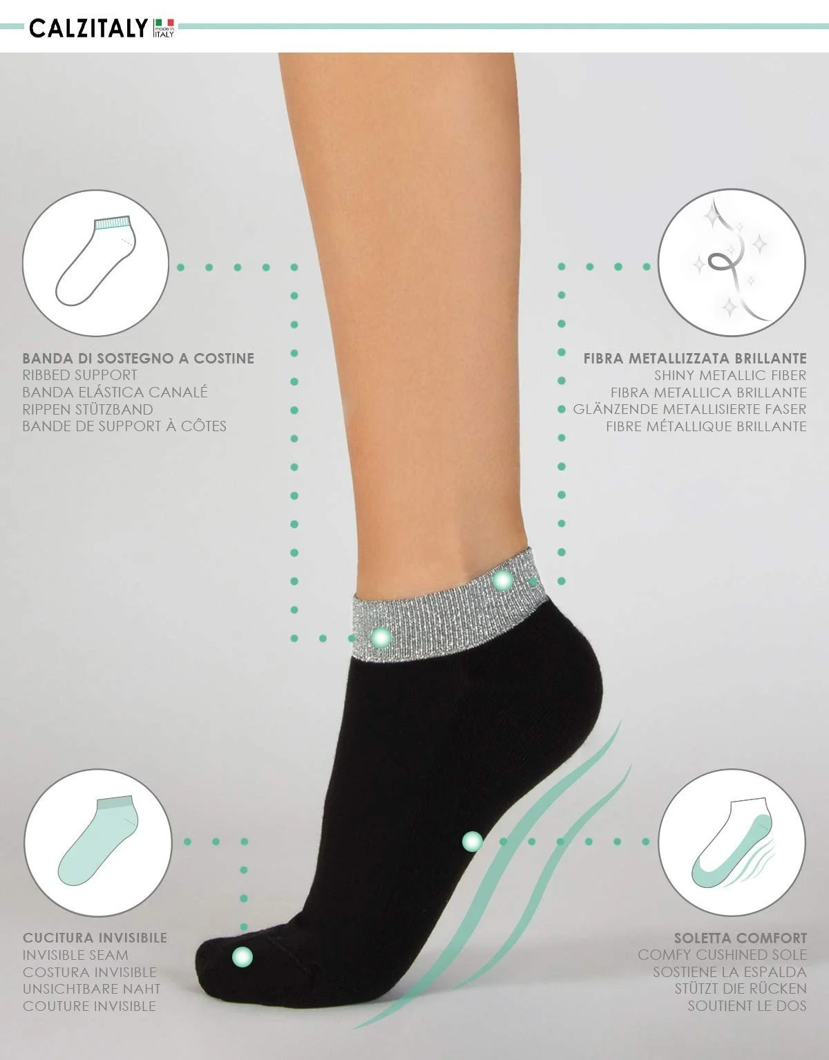 Шкарпетки Calzitaly 3 пари бавовняні з люрексом Чорний Розмір 36/41, фото №2