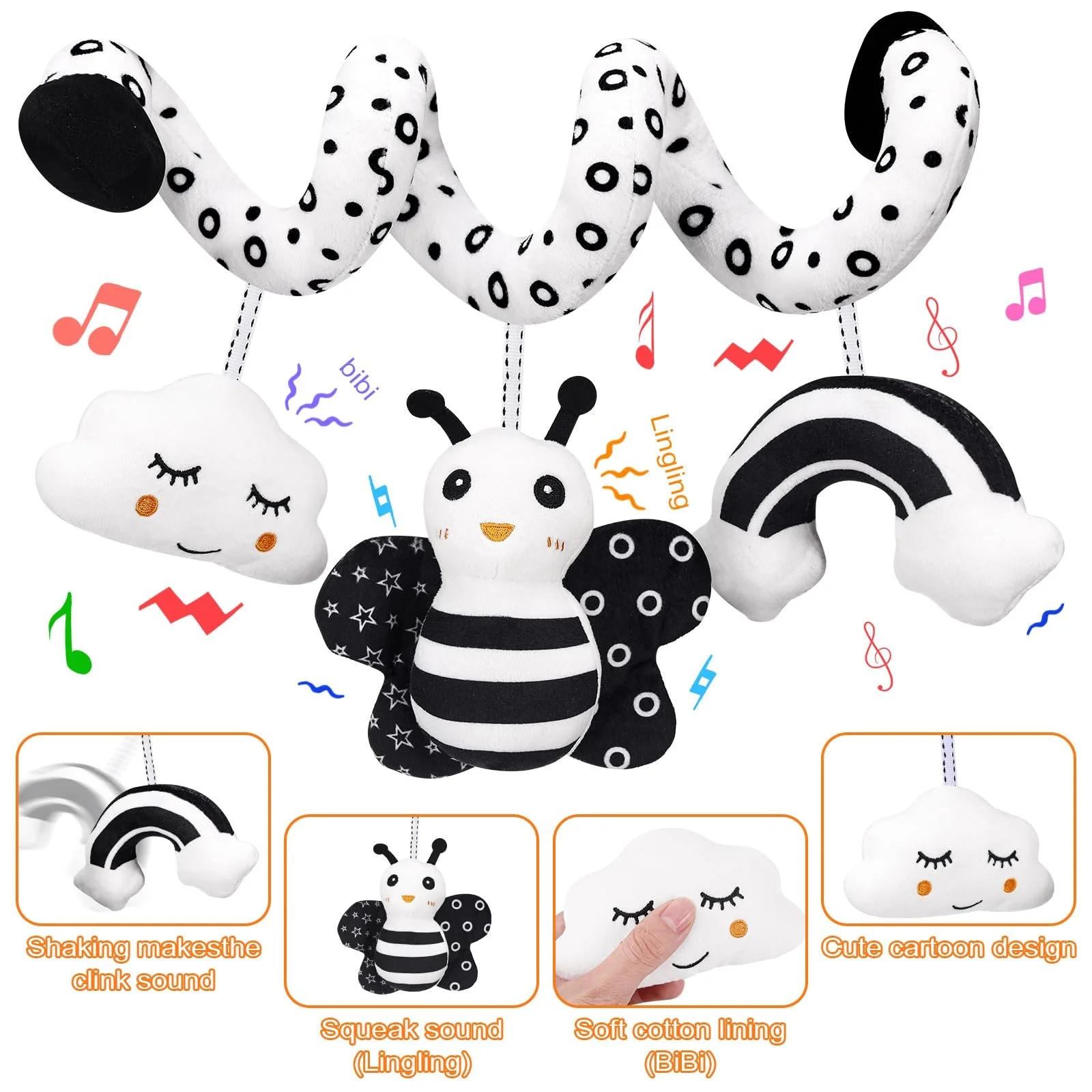 Игрушка для коляски Mexgcom Пчелы, черно-белая, фото №4 Игрушка для коляски Mexgcom Пчелы, черно-белая, фото №4