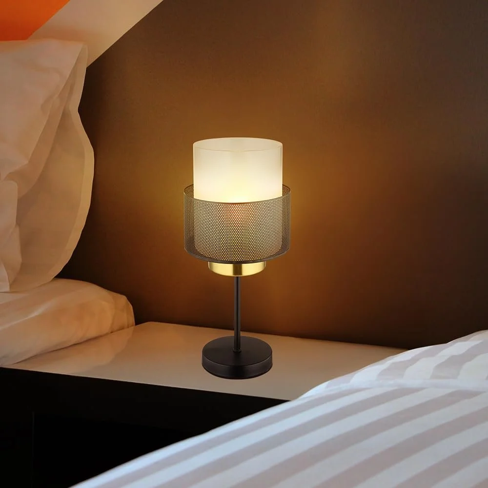 Настольная лампа Ретро Стеклянный матовый плафон Сетка Черная золотая Металл 1x E27 18 x 40 см, фото №7