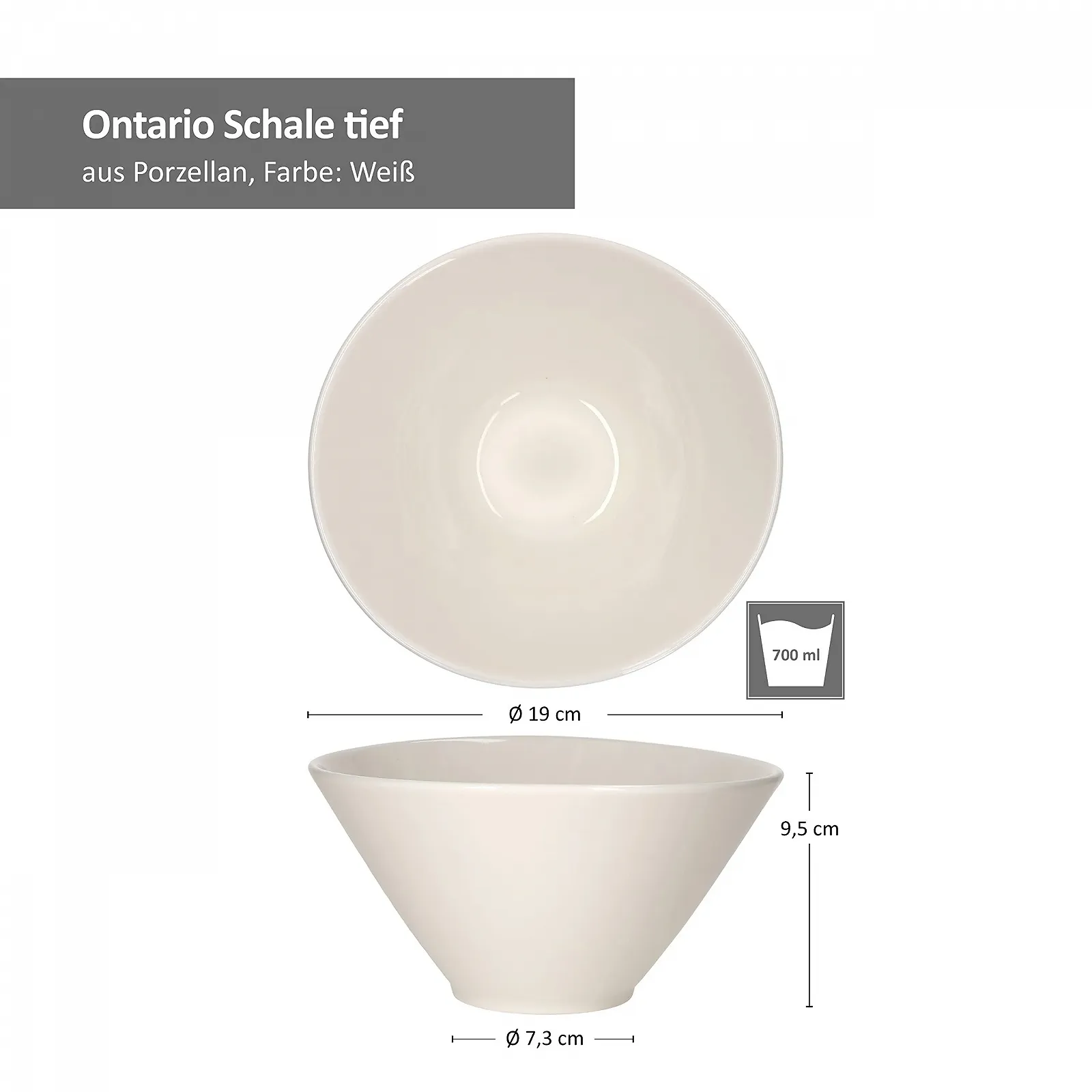Глубокая тарелка Ritzenhoff & Breker Ontario Набор из 4 штук, Диаметр 19 см, 700 мл, Белый, фото №4