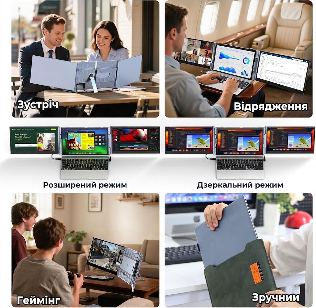 Монітор портативний потрійний 14" Kwumsy S8 ProFull HD LCD 60 Гц, фото №4