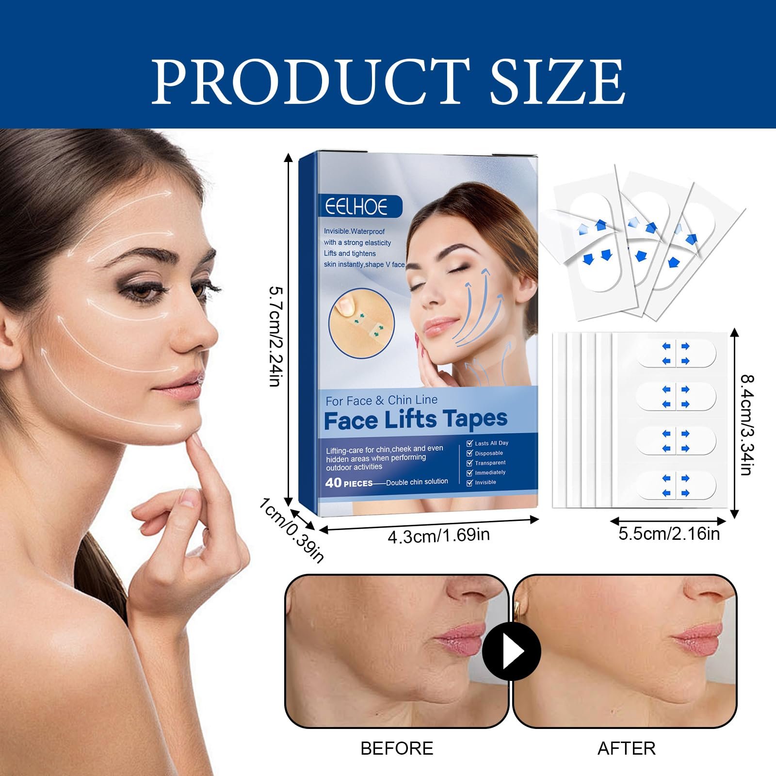 Тейп для лица Упаковка из 80 шт. Прозрачный, фото №5