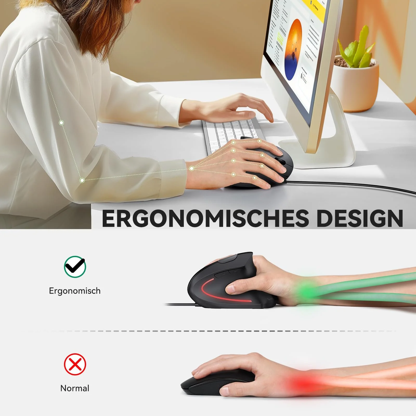 Мышь TechRise вертикальная эргономичная, 6400 DPI, 6 кнопок, оптическая, с кабелем, фото №3