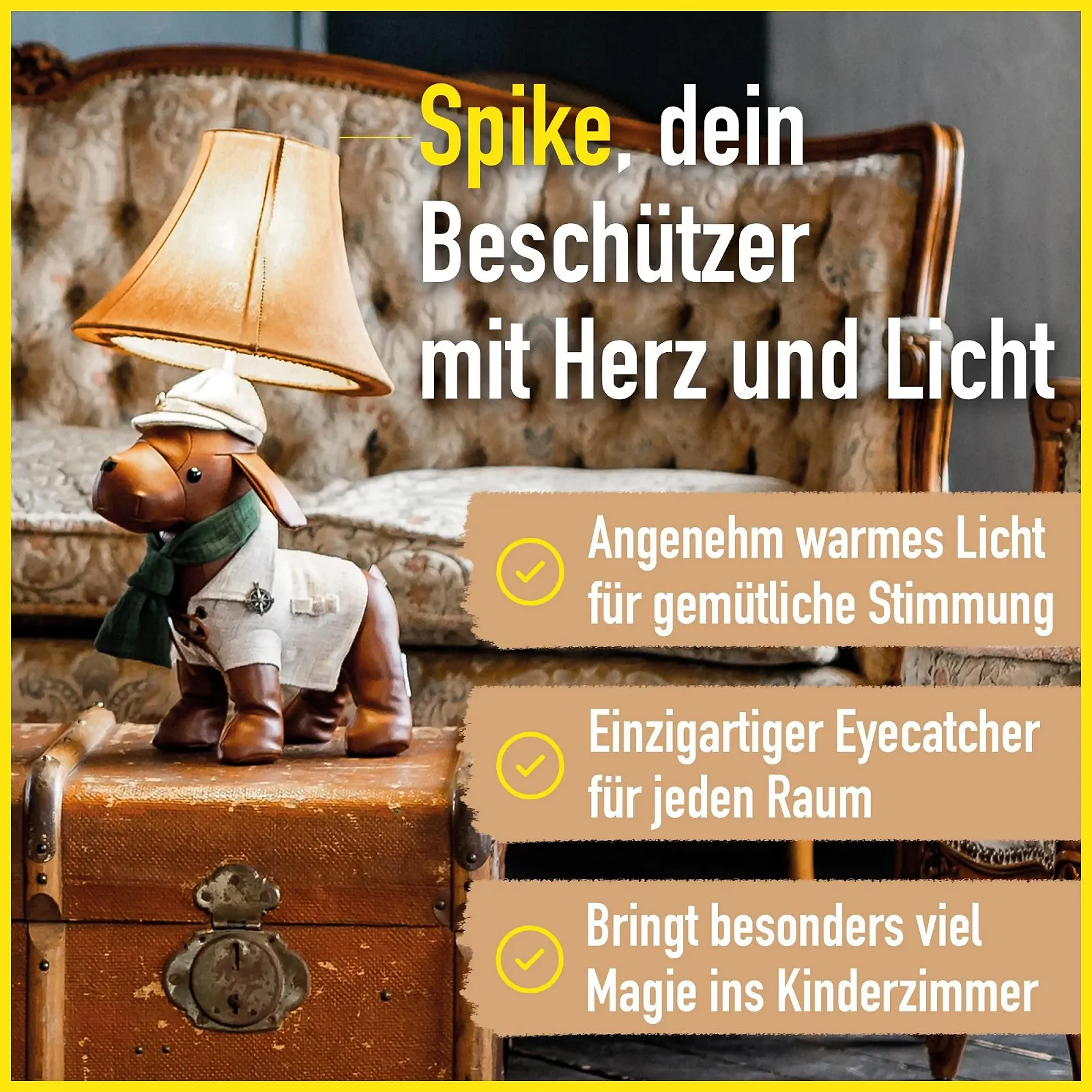 Настільна лампа Happy Lamps Spike LED 48 см Веганська шкіра Ручна робота Собака, фото №2