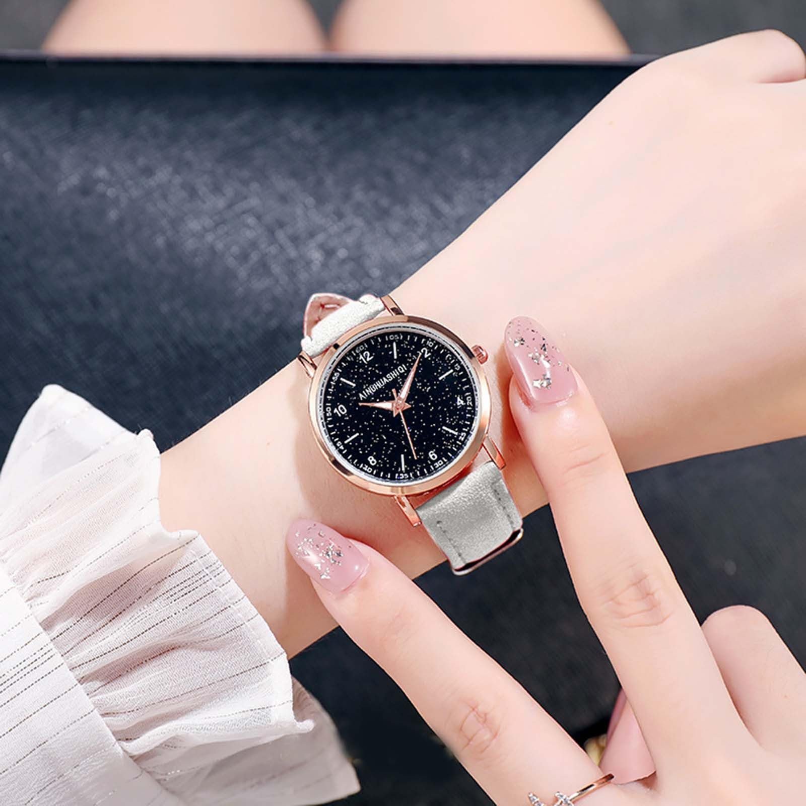 Часы женские Generisch Кварцевые Аналоговые Элегантные Звездное небо Кожаный ремешок, фото №2