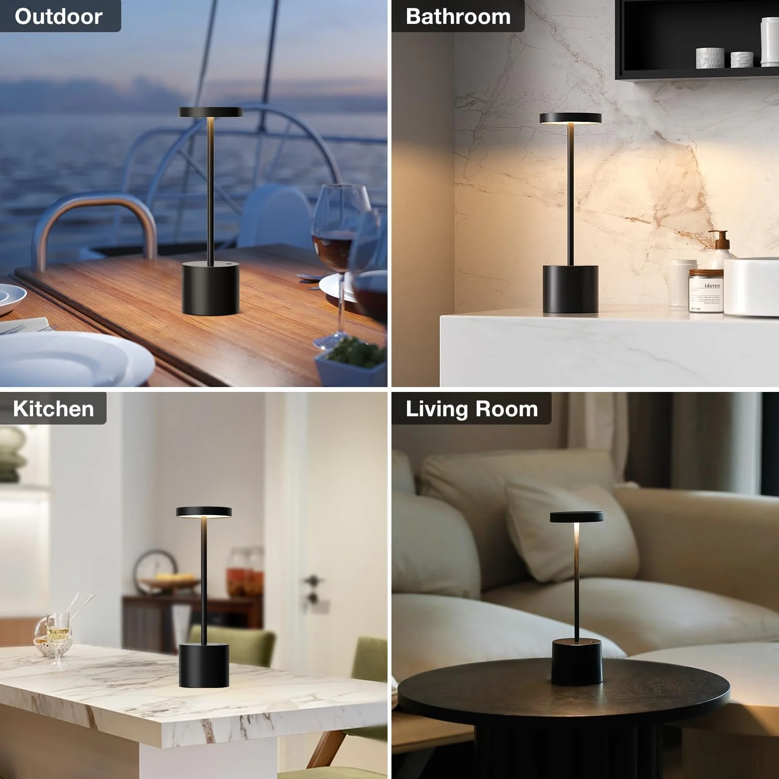 Настільна лампа PreeOtti Комплект із 2 шт. Акумуляторна Сенсорна 25 см Чорна, фото №3