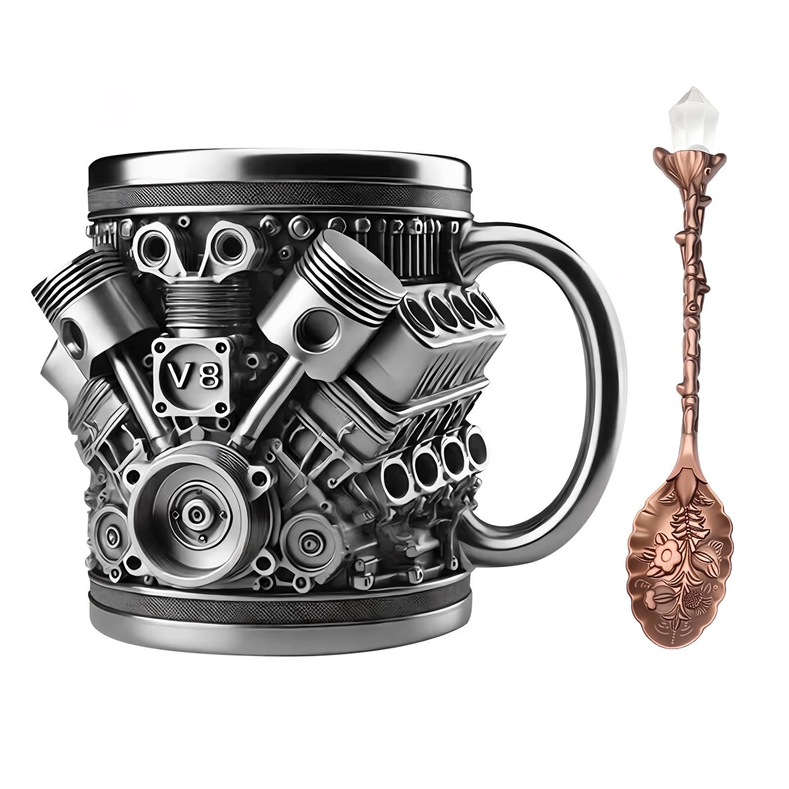 Кружка з нержавіючої сталі з V8 двигуном, Кавова чашка з двигуном, фото №1