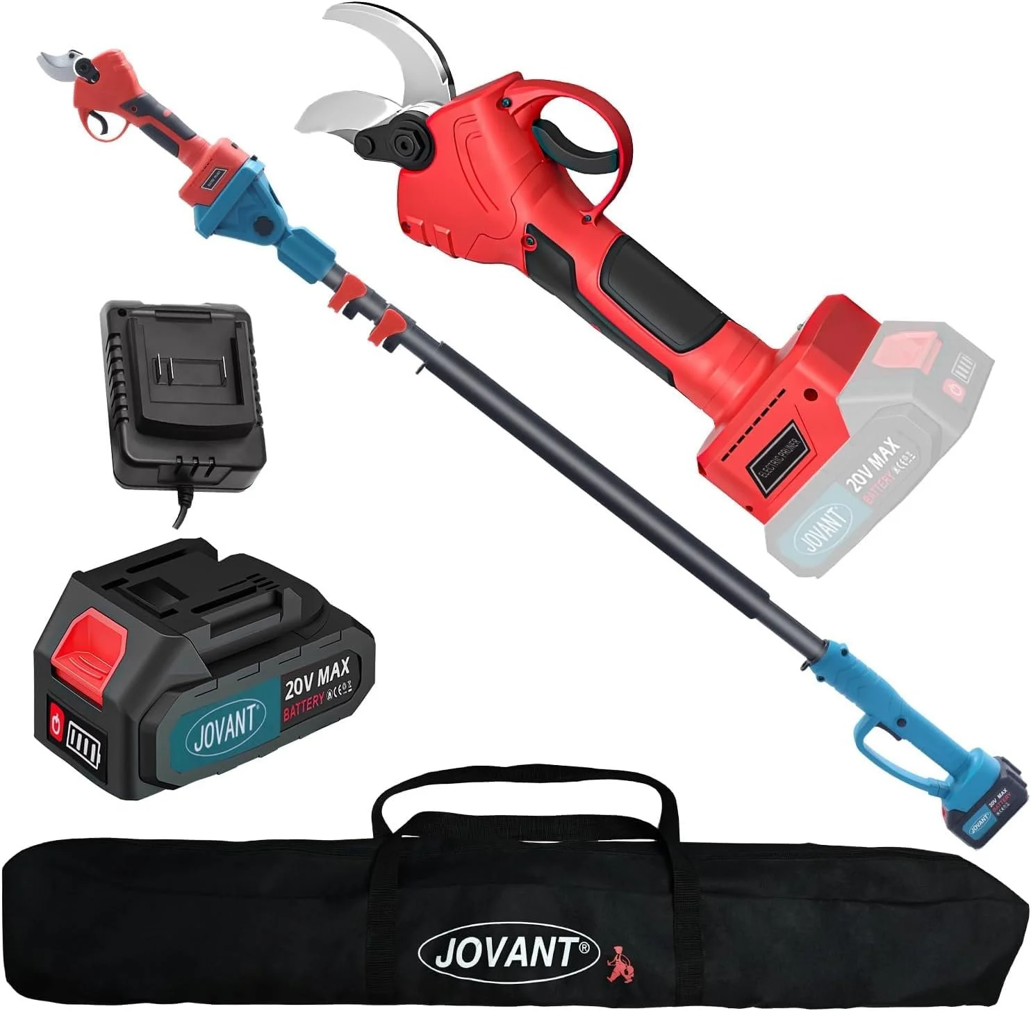 Акумуляторні секатори Jovant 2-в-1 електричні з штангою 20 V 4.0 Ah 30 мм, фото №1