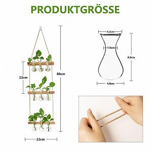 Станція для розмноження рослин XXXFLOWER Small Teardrop 3-рівнева з 9 скляними вазами та сосновою підставкою Прозорий/Натуральне дерево synthetic.ua - Фото 1