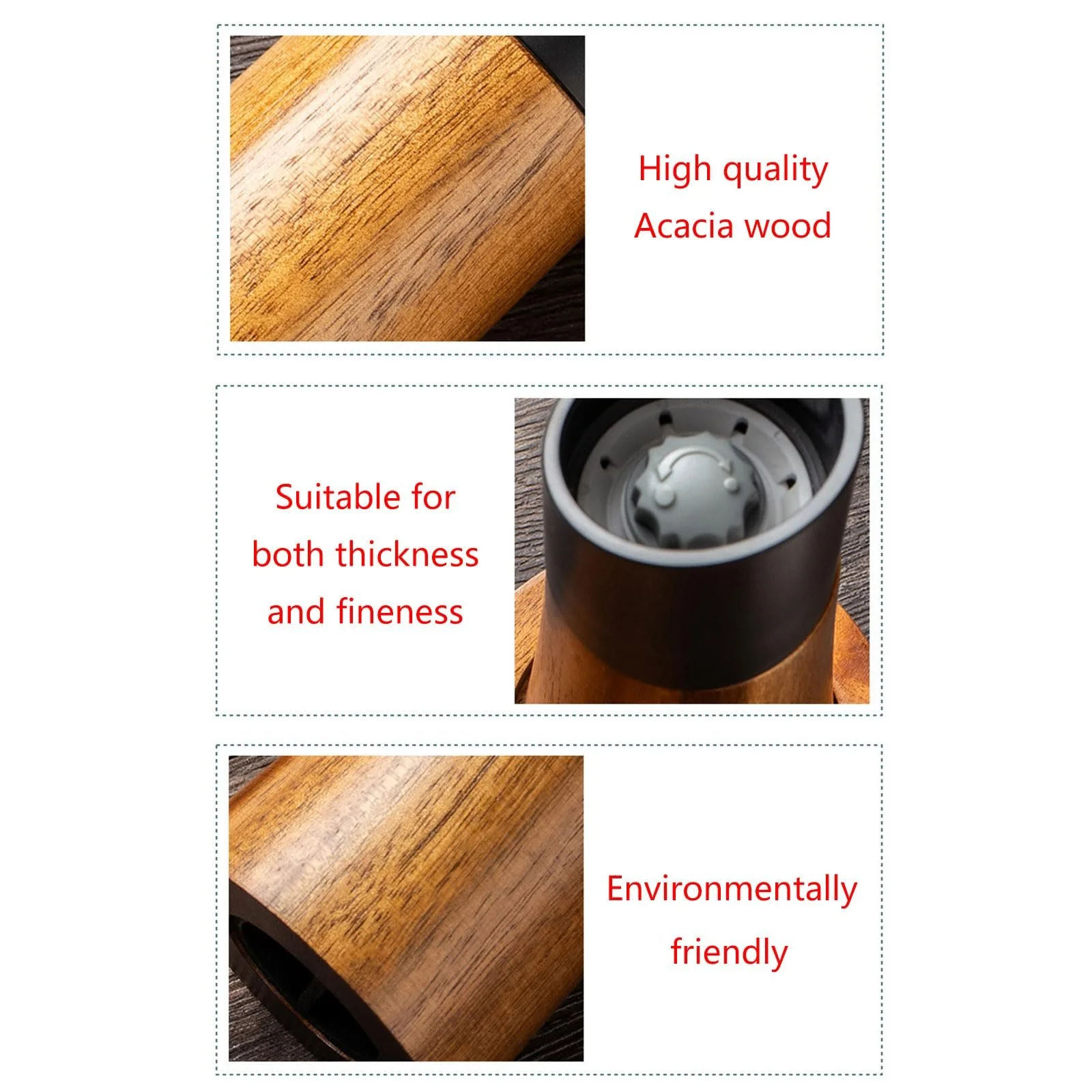 Ручний млин для солі та спецій з дерева, регульований механізм помелу, функціональна дерев'яна, фото №2 Ручний млин для солі та спецій з дерева, регульований механізм помелу, функціональна дерев'яна, фото №2