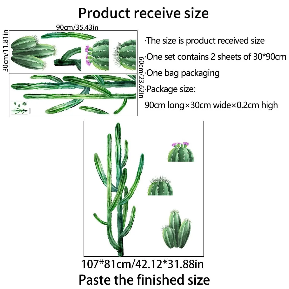 Наклейка на стіну Runtoo Cactus Green Plants Зелені рослини, фото №4