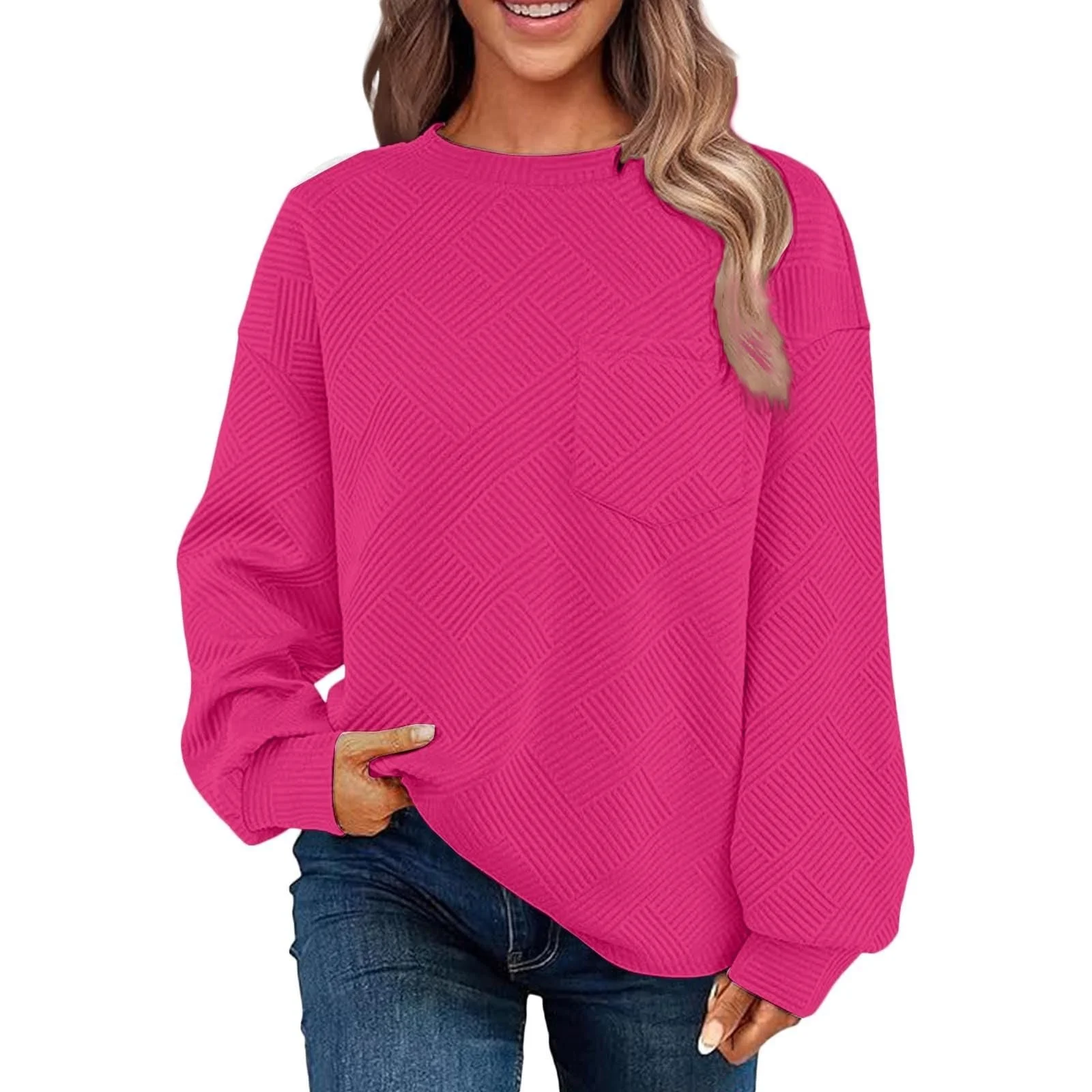 Женская Толстовка 2025 Зимняя Теплая Повседневная Текстурная Осенне-зимняя С длинным Рукавом С открытыми Плечами Круглый вырез Пуловер с Карманом Colla, фото №1