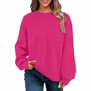 Женская Толстовка 2025 Зимняя Теплая Повседневная Текстурная Осенне-зимняя С длинным Рукавом С открытыми Плечами Круглый вырез Пуловер с Карманом Colla - Фото 1