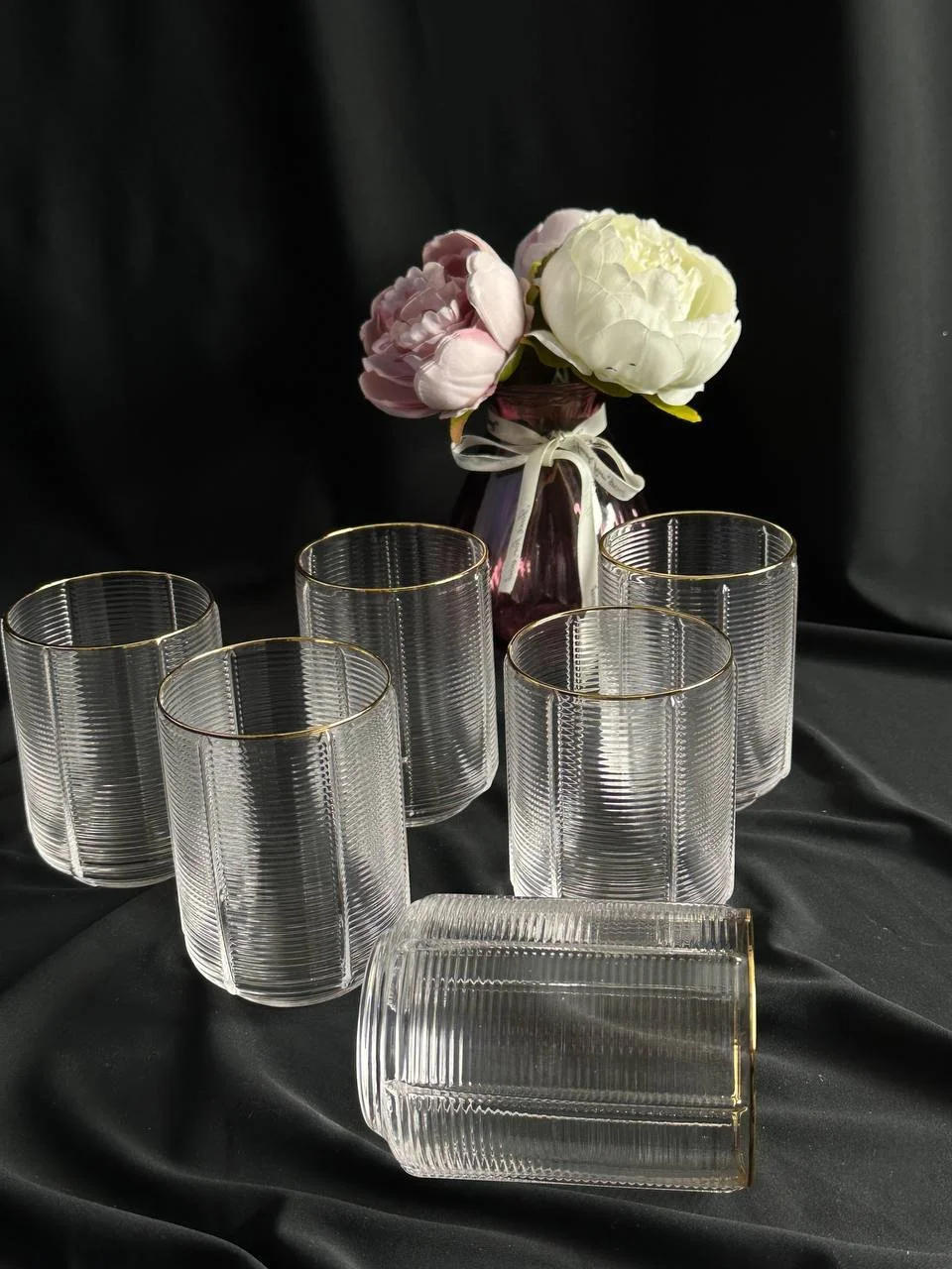 Стакани для води. 6 шт. Золота оконтовка., фото №1