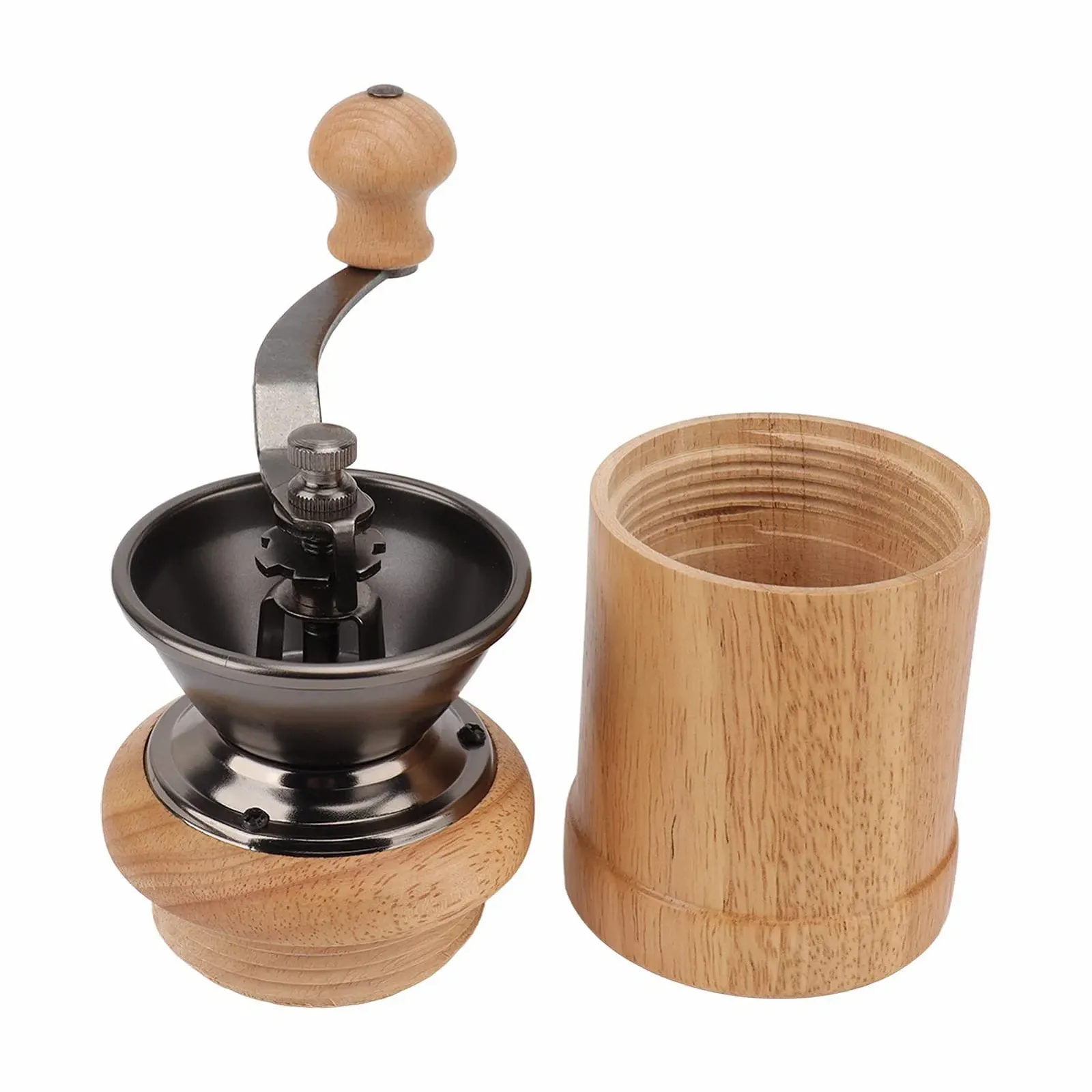 Ручная кофемолка Eiche Edelstahl Retro, эргономичная ручка, портативная, коническая, светлое дерево, фото №6