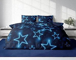 Комплект постільної білизни one-home мікрофібра зірки синій 3 предмети 200 x 200 см на блискавці synthetic.ua - Фото 1