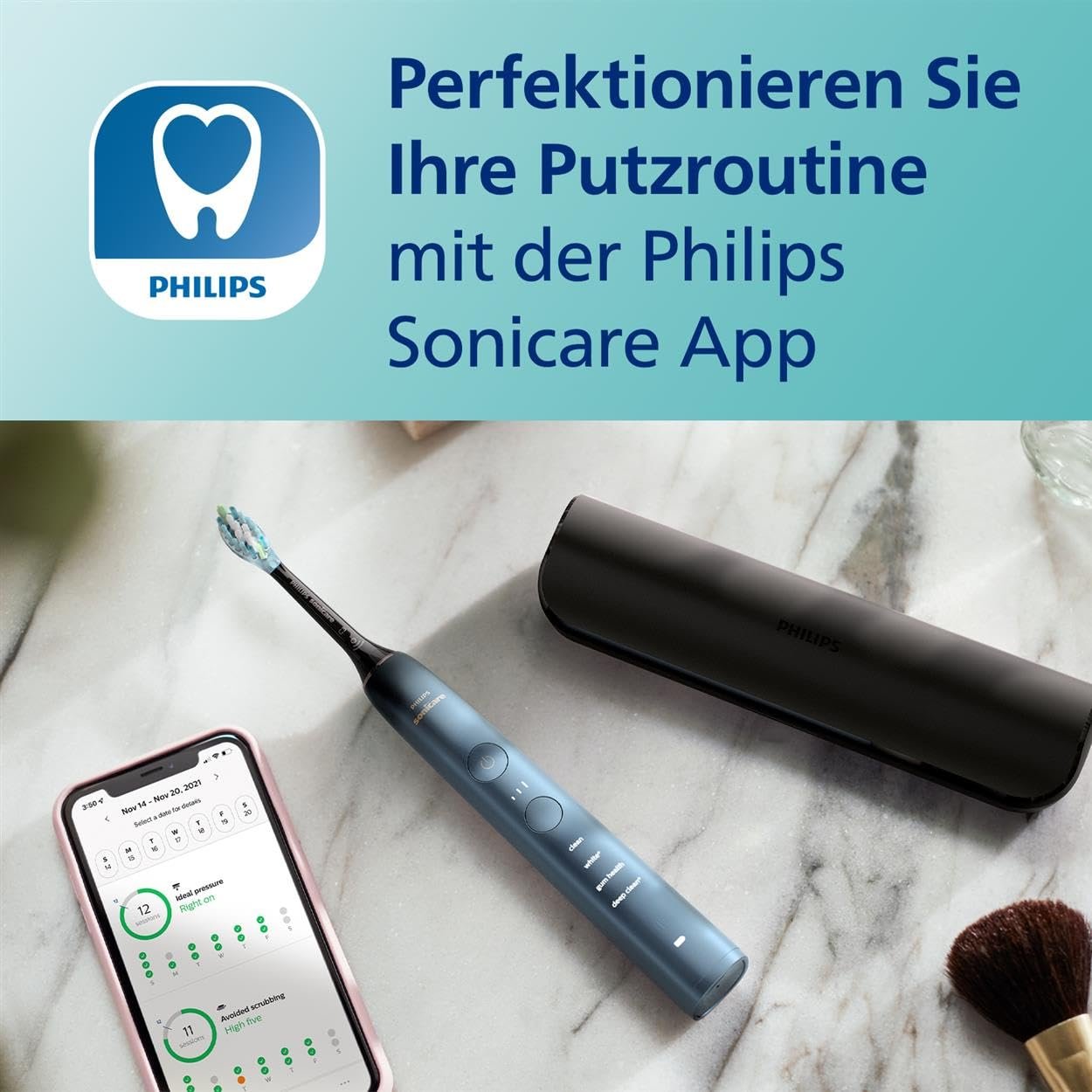 Електрична зубна щітка Philips Sonicare DiamondClean 9000 Series HX9911/89 Special Edition C3 Premium Plaque Control Темно-синя, фото №6