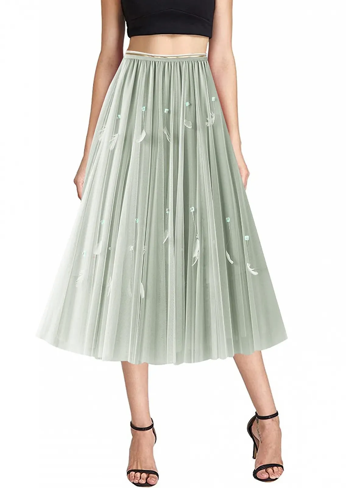 Спідниця з тюлю FEOYA довга жіноча елегантна з високою талією ретро, фото №1