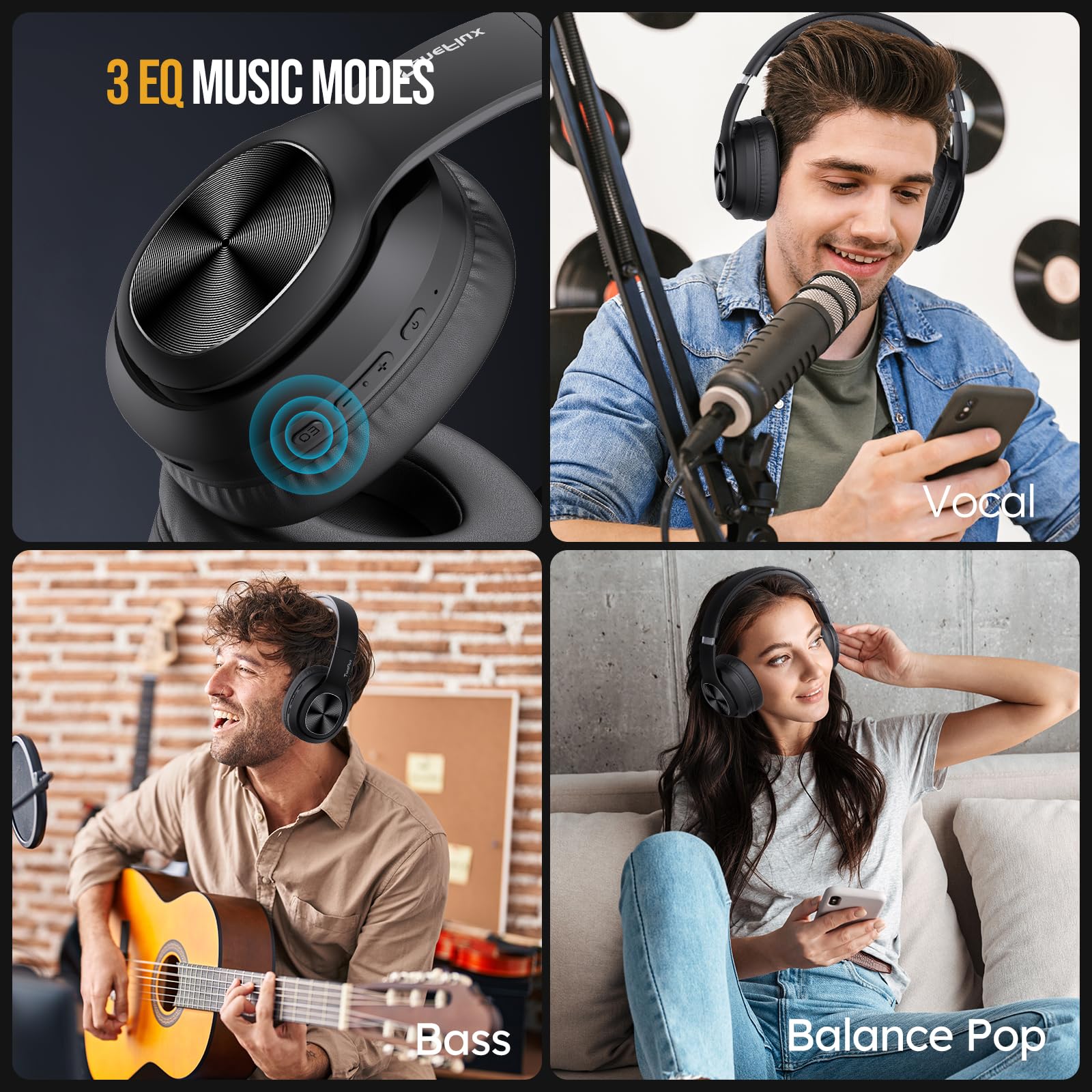 Навушники Bluetooth TuneFlux Over Ear 80 годин чорні, фото №4