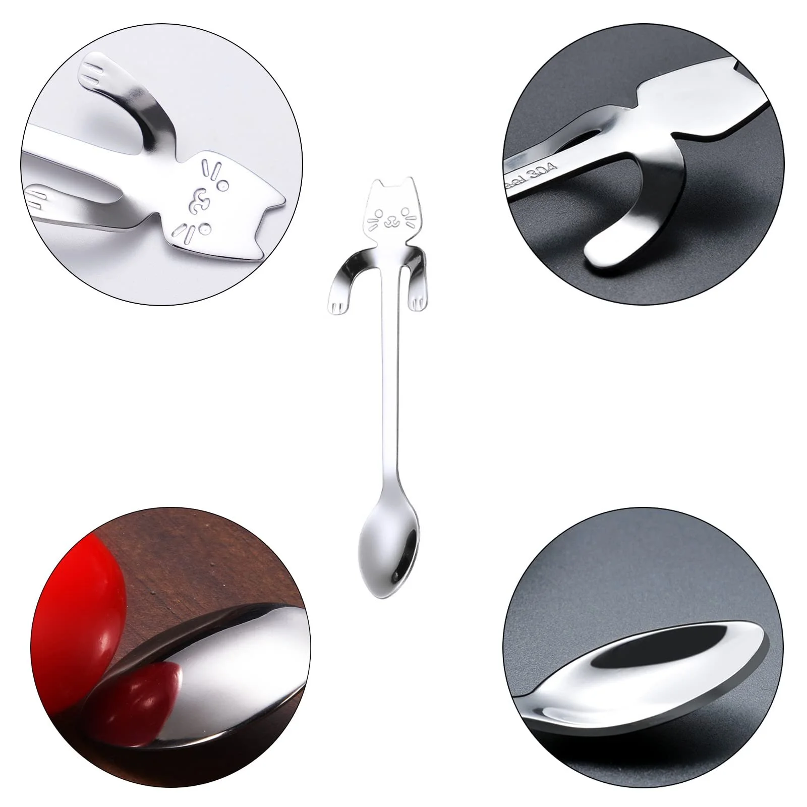 Ложка чайна Cat Coffee Spoon 12 см, срібна, набір 6 штук, фото №2