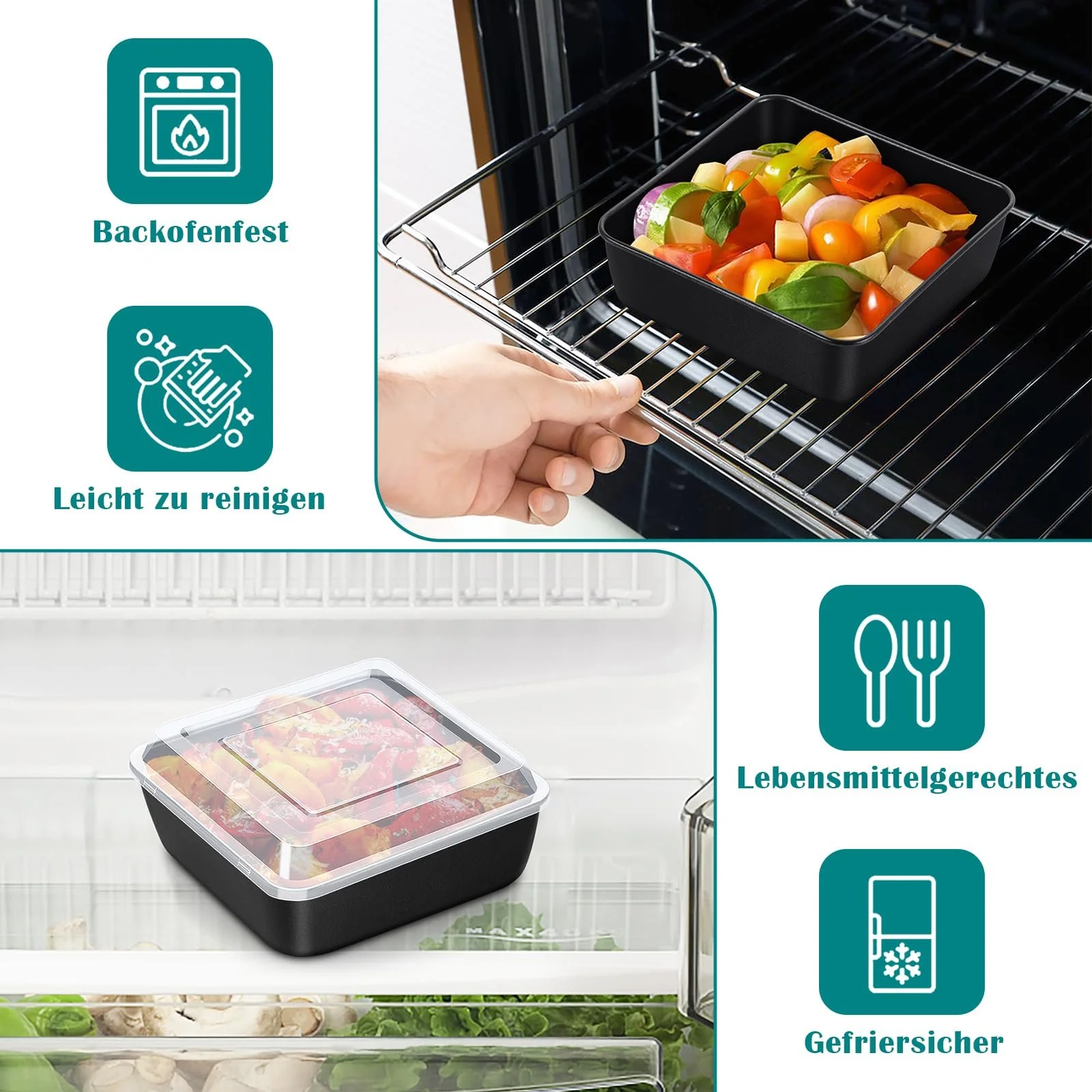 Форма для запекания Homikit с крышкой квадратная нержавеющая сталь с антипригарным покрытием Черная, фото №5