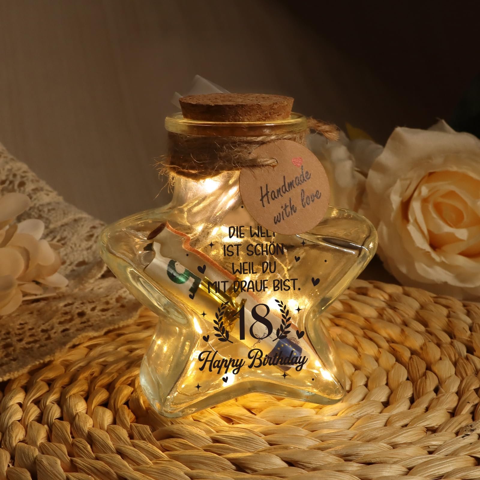 Декоративна пляшка Giftota 18th Birthday, LED світильник у формі зірки з пробкою. Подарунок на 18-річчя. Прикраса на стіл., фото №3