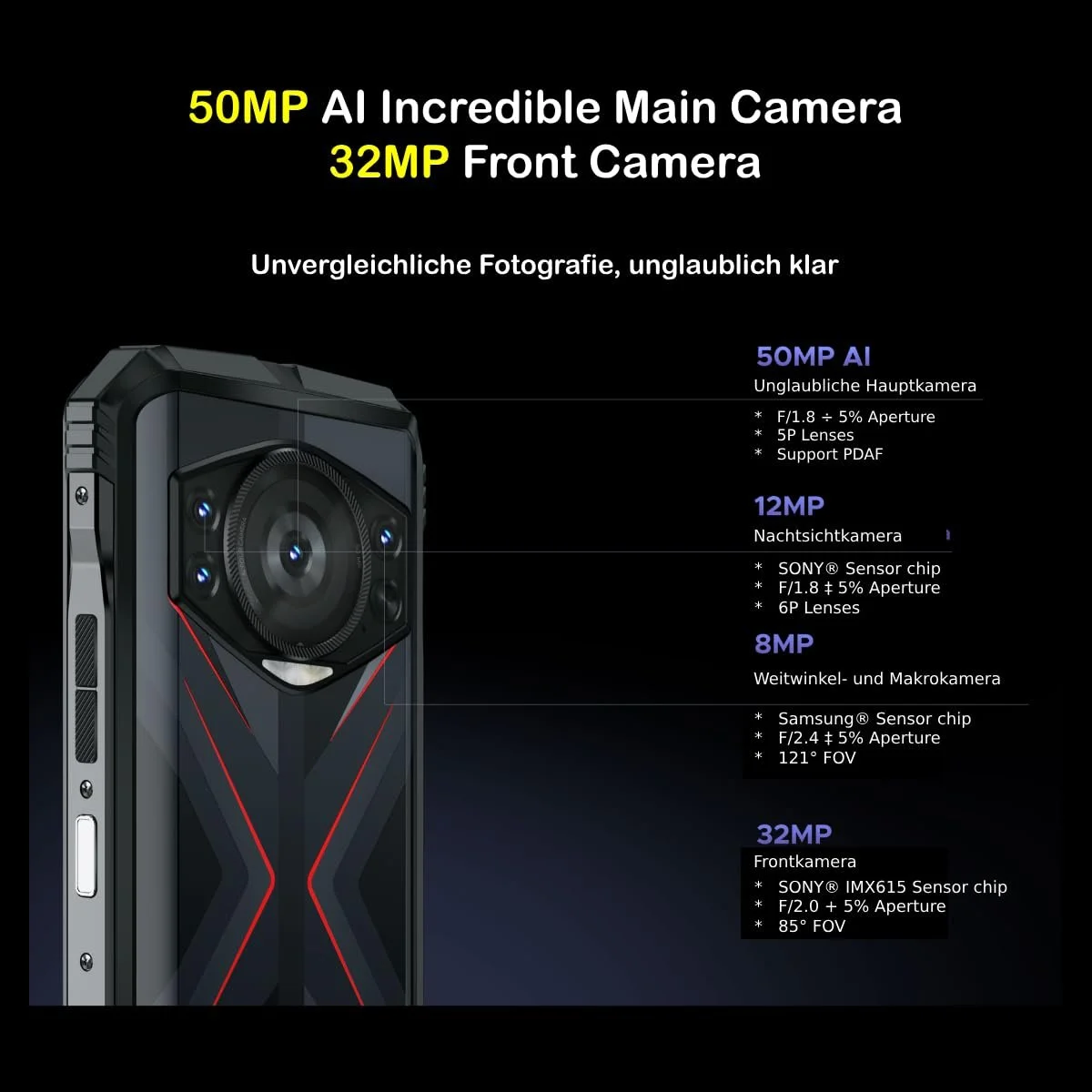 Смартфон DOOGEE S 118 20GB RAM + 512GB ROM 10800mAh 6.58 дюймів FHD+ 120Hz 50MP Android 14 Octa Core 4G Dual SIM GPS NFC Fingerprint Червоний, фото №5