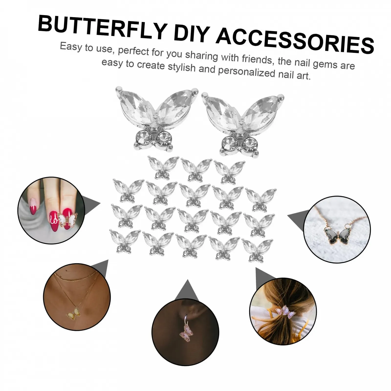 Підвіска для нігтів Метелик Healeved 2 Набори Сріблястий, x 2, фото №9