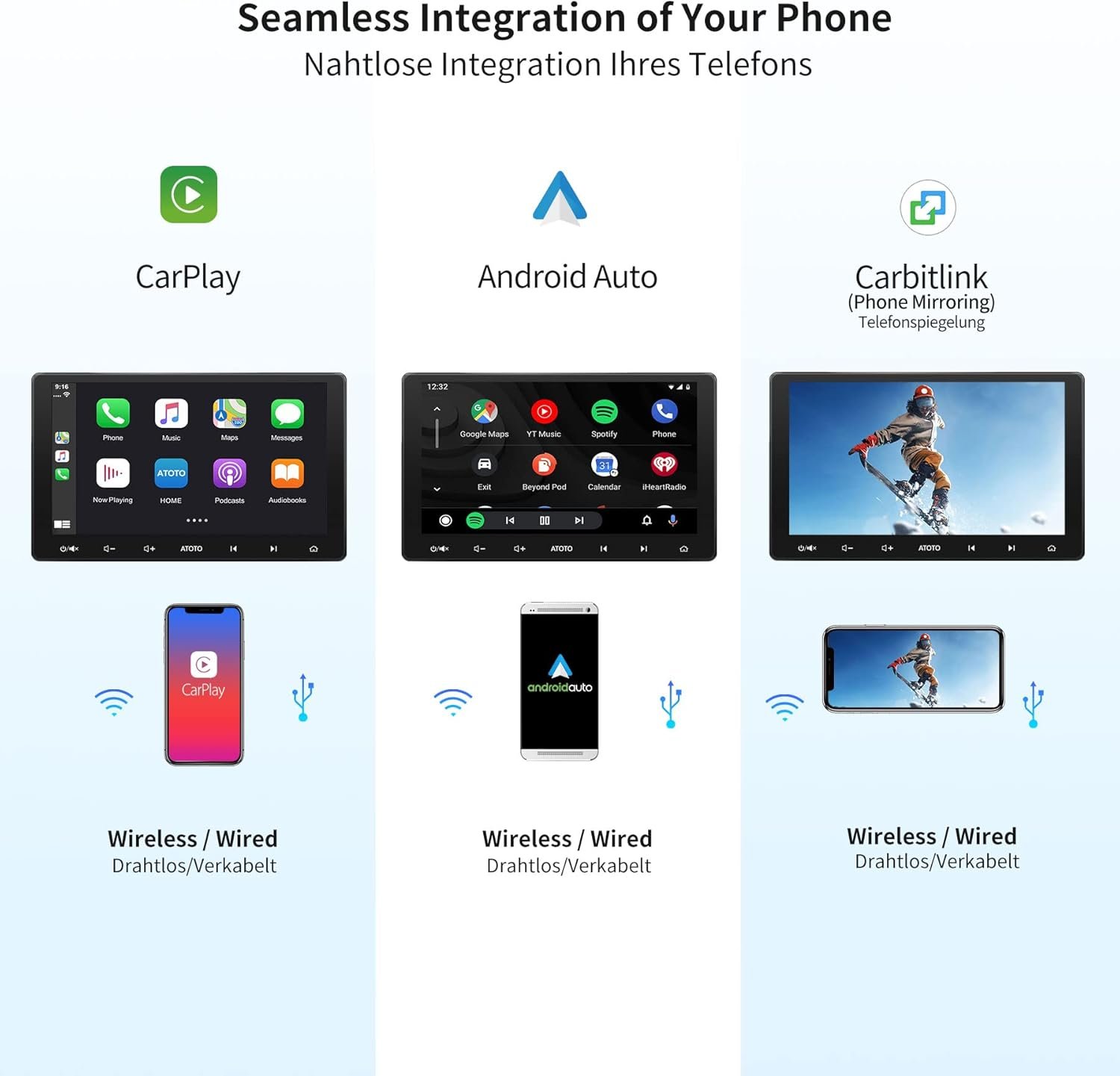 Штатная автомагнитола ATOTO S8 для Volkswagen / 10.1" / Сенсорная / 3/32Гб / Android 10 / Apple CarPlay / Android Auto / Bluetooth / WI-FI / GPS / AUX, фото №5