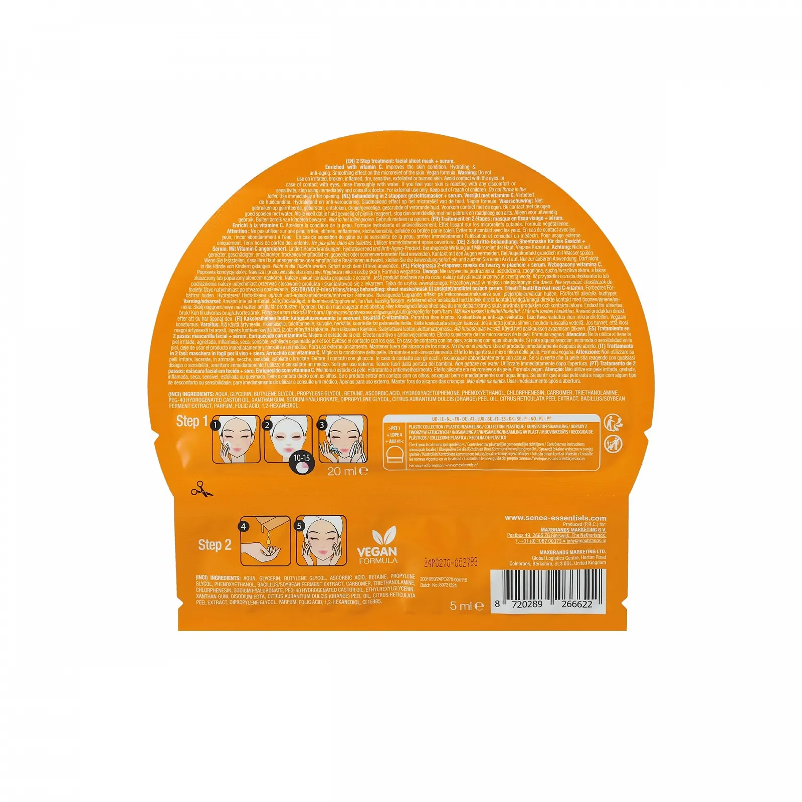 Тканинна Маска Sence 2-Step Вітамін C з 4 Гіалуроновими Кислотами та Олією Морінги, 6 шт, фото №9 Тканинна Маска Sence 2-Step Вітамін C з 4 Гіалуроновими Кислотами та Олією Морінги, 6 шт, фото №9