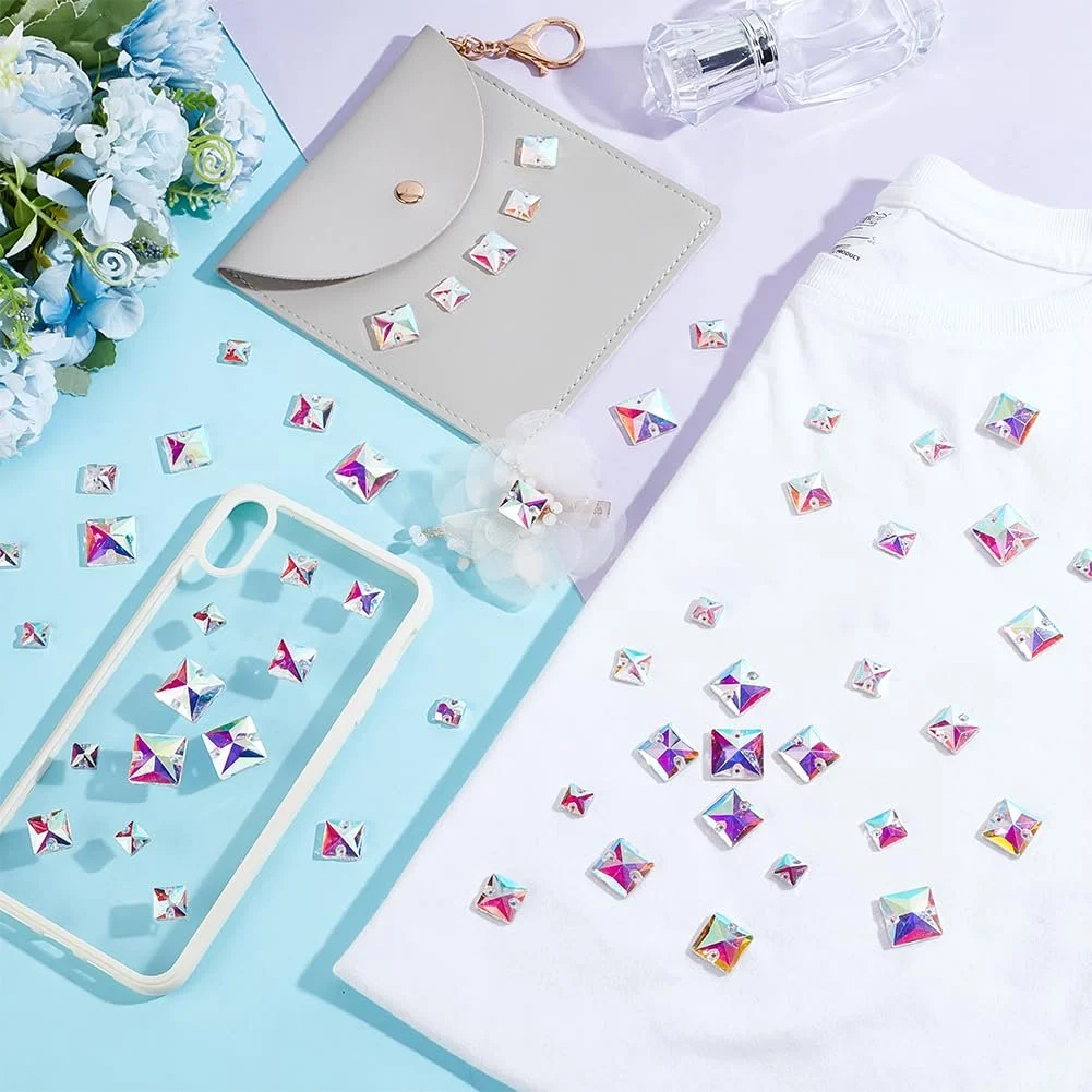 Квадратні стрази для пришивання 75 штук, 5 розмірів, плоска задня частина, скляні з'єднувальні перлини, фото №4