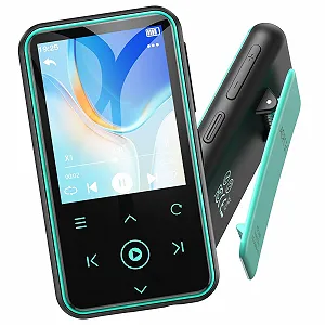 MP3-плеер AGPTEK 64GB со спортивной клипсой, Bluetooth 5.3, 1.8-дюймовый TFT цветной экран, мини-музыкальный плеер с сенсорными кнопками, FM-радио, шагомер, поддержка SD-карты до 128GB, синий - Фото 1