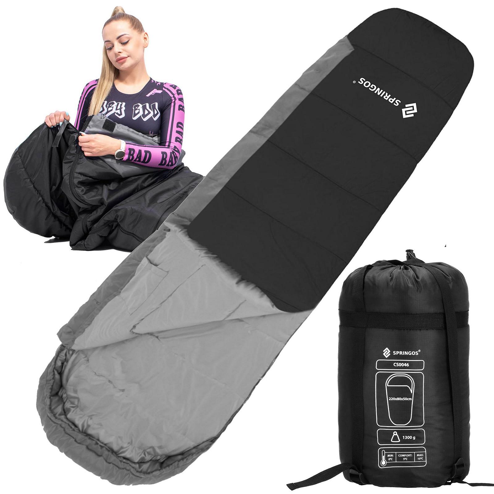 Спальный мешок SPRINGOS Mummy 220 x 80 см, черный-серый, фото №5