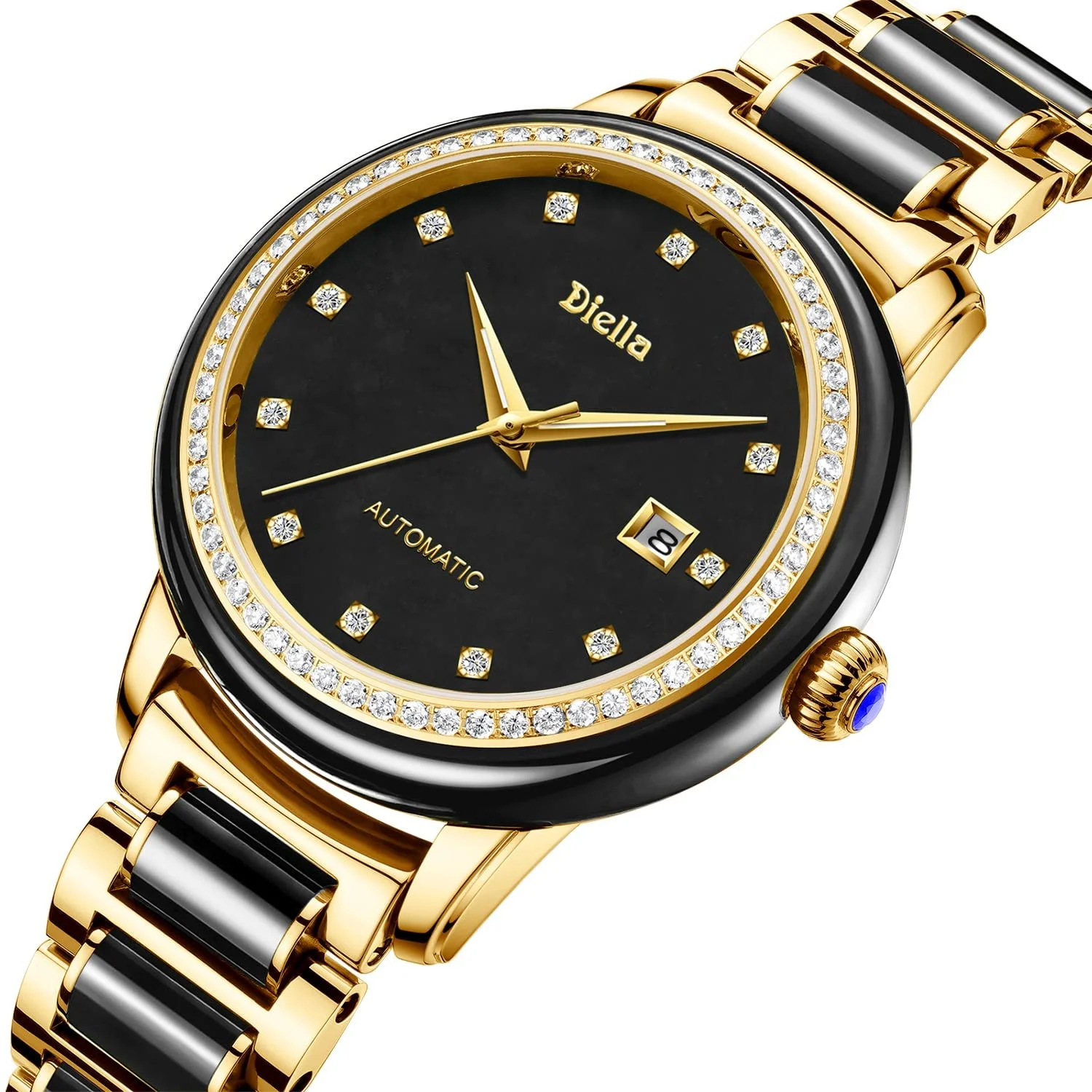 Автоматические мужские часы Diella, роскошные черные нефритовые и золотые, механические часы с люминесцентной, самозаводящиеся, водонепроницаемые, фото №7 Автоматические мужские часы Diella, роскошные черные нефритовые и золотые, механические часы с люминесцентной, самозаводящиеся, водонепроницаемые, фото №7