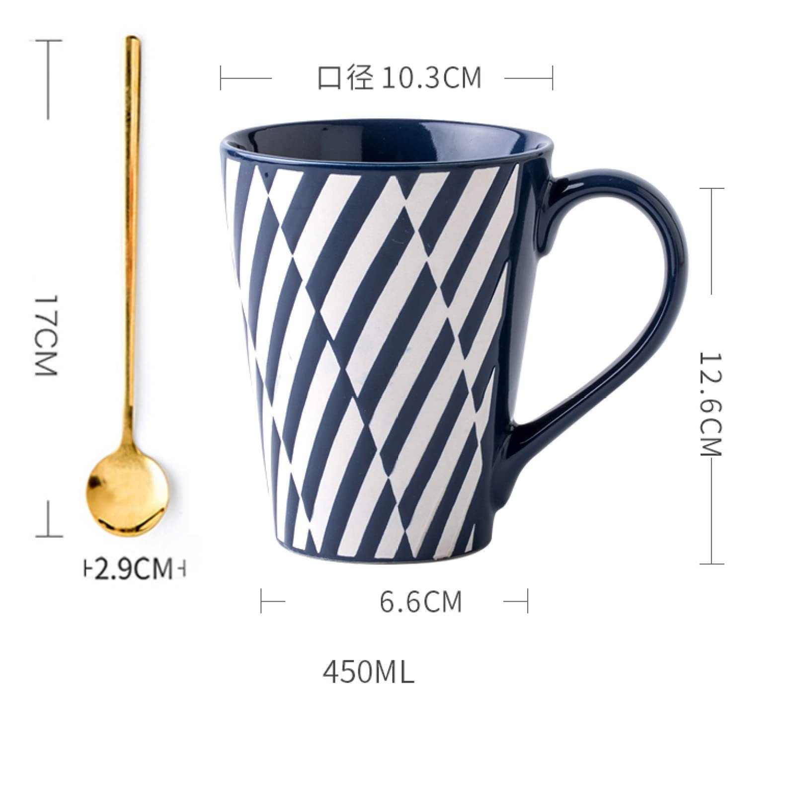 Чашка Tassen Керамічна кавова з ложкою, блакитні смужки, 450 мл, фото №2