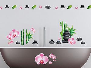 Набір наклейок на стіну GRAZDesign Bathroom Wellness Massage Stones Bamboo and Orchid Flowers 150 x 57 см synthetic.ua - Фото 1