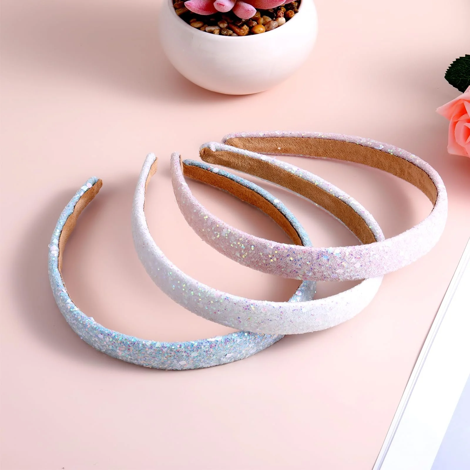 Набор обручей на голову из 3 штук с блестками для девочек., фото №7