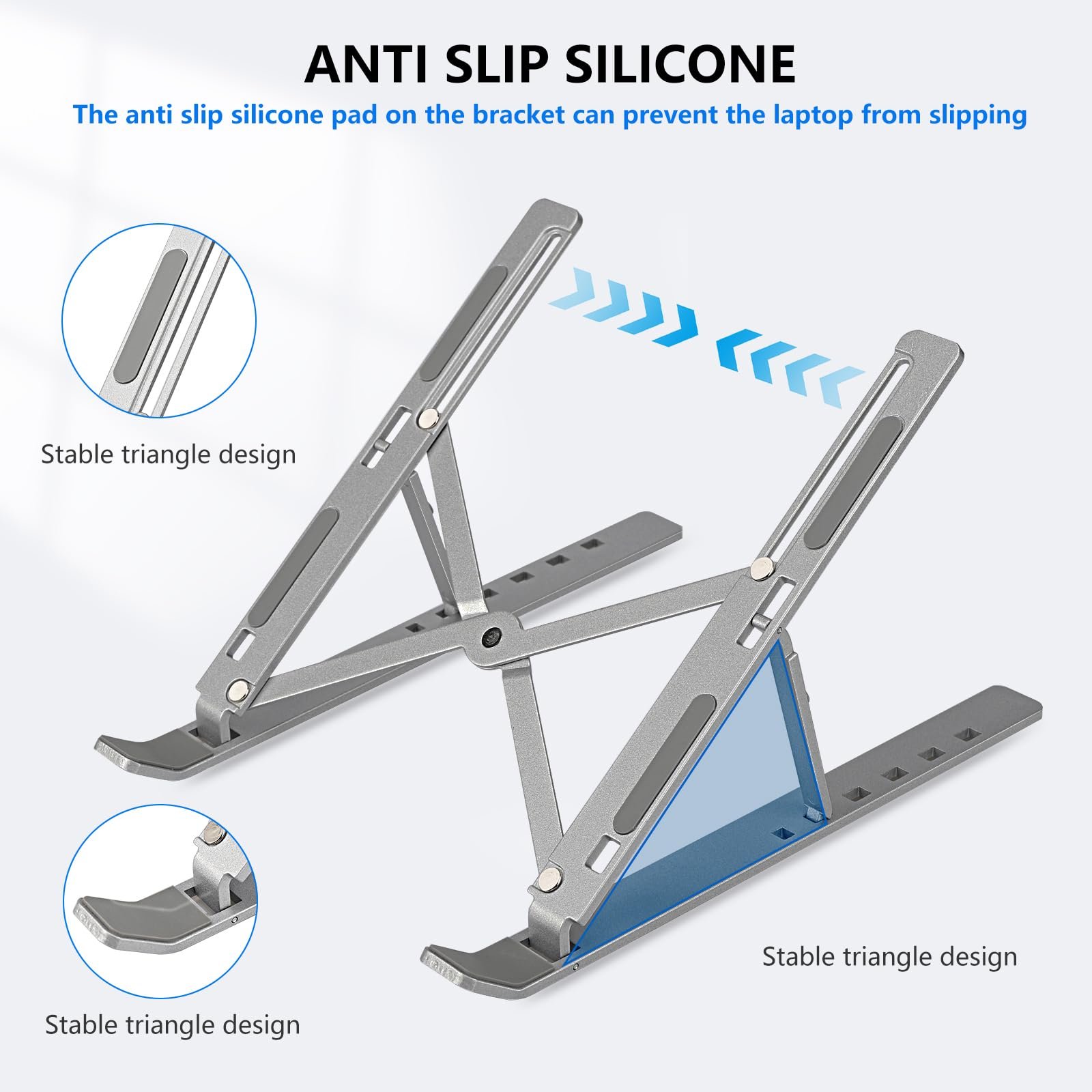 Підставка для ноутбука алюмінієва складана портативна 10-17 дюймів регульована чорна, фото №4