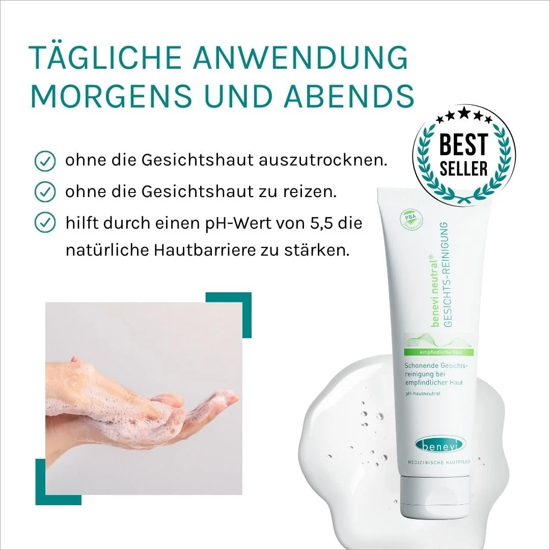 Засіб для вмивання Benevi Neutral для чутливої, подразненої, сухої шкіри 125 мл. М'які ПАР, pH 5.5. Також підходить для шкіри, схильної до розацеа або екземи, фото №2