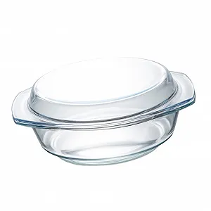 Миска стеклянная с крышкой термостойкая закаленное стекло круглая ударопрочная для микроволновой печи и духовки - Фото 1