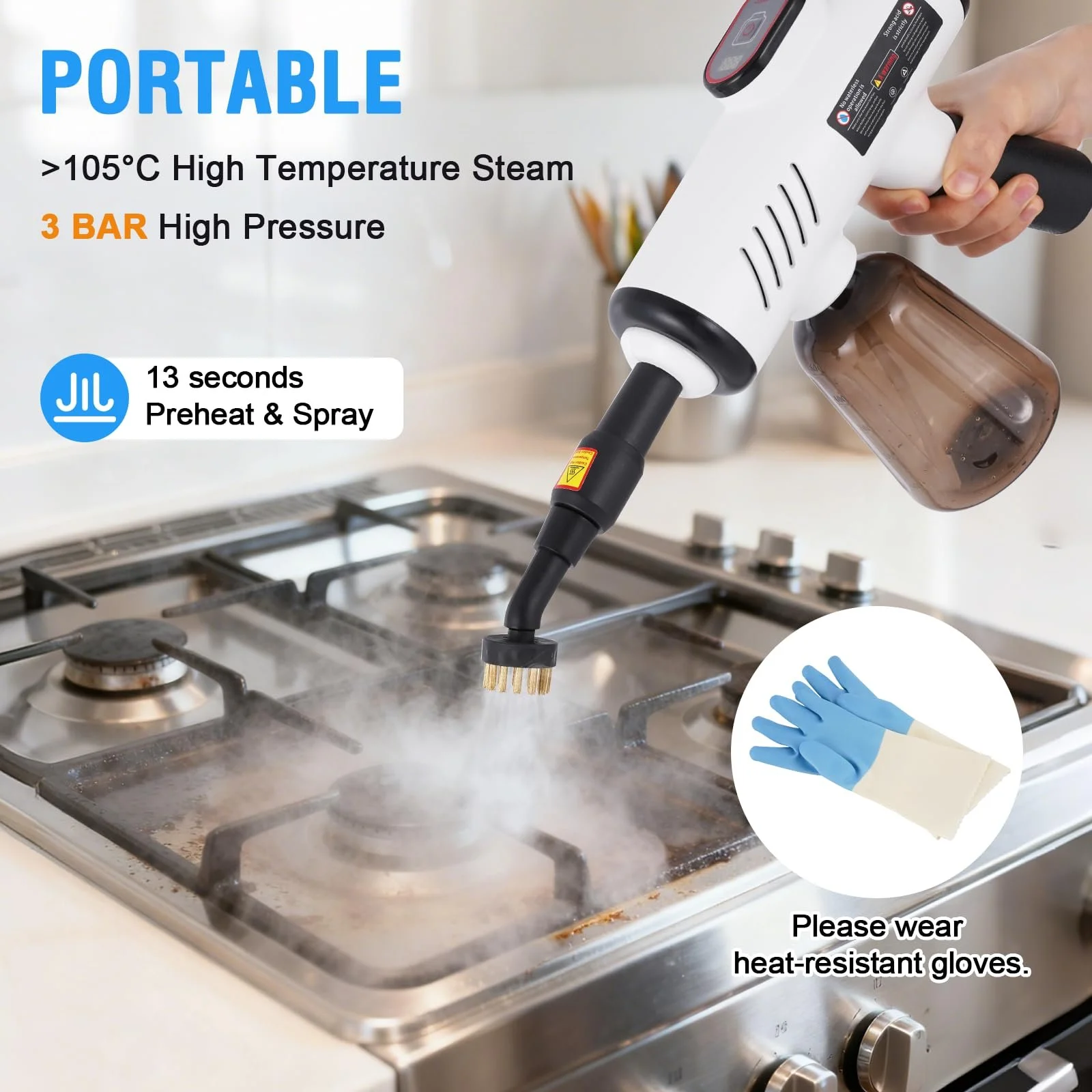 Пароочисник BAOSHISHAN ручний 3 швидкості 3 bar 600 ml 1200 W для дому та автомобіля, фото №4