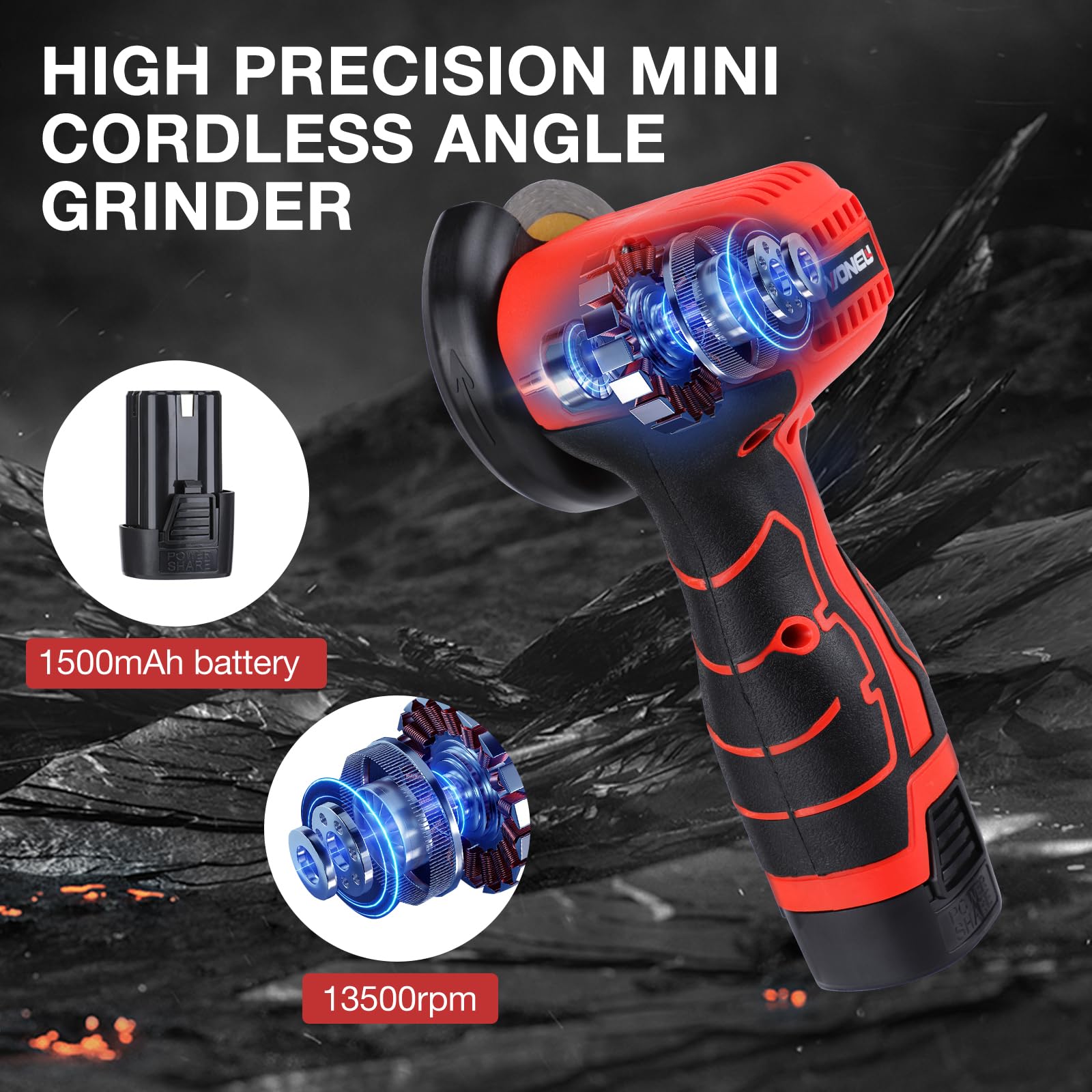 Мінішліфувальна машина Aytop 16.8V акумуляторна портативна з 2 акумуляторами 4 абразивні диски, фото №6 Мінішліфувальна машина Aytop 16.8V акумуляторна портативна з 2 акумуляторами 4 абразивні диски, фото №6