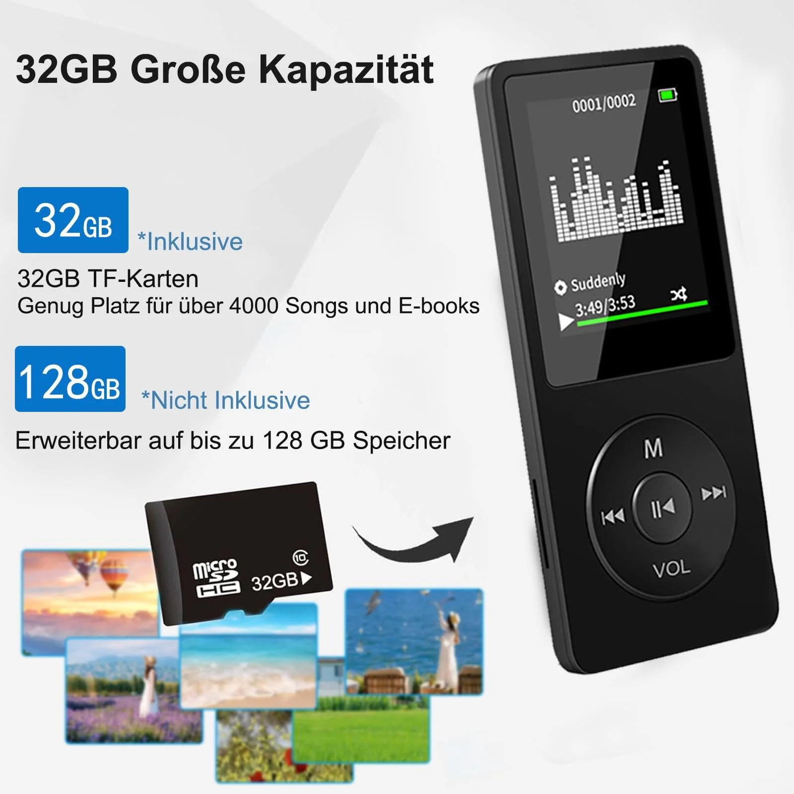 MP3-плеер Bluetooth Sport 32 GB портативный Hi-Fi звук FM-радио запись голоса видео динамик E-Book поддержка до 128 GB (с наушниками), фото №8