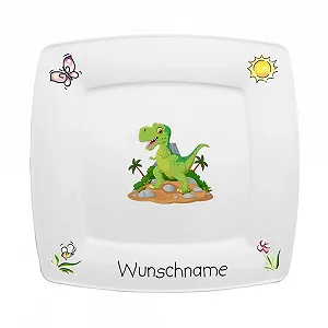 Детская Квадратная Тарелка Doriantrade Фарфор Динозавр Диаметр 21 см - Фото 1