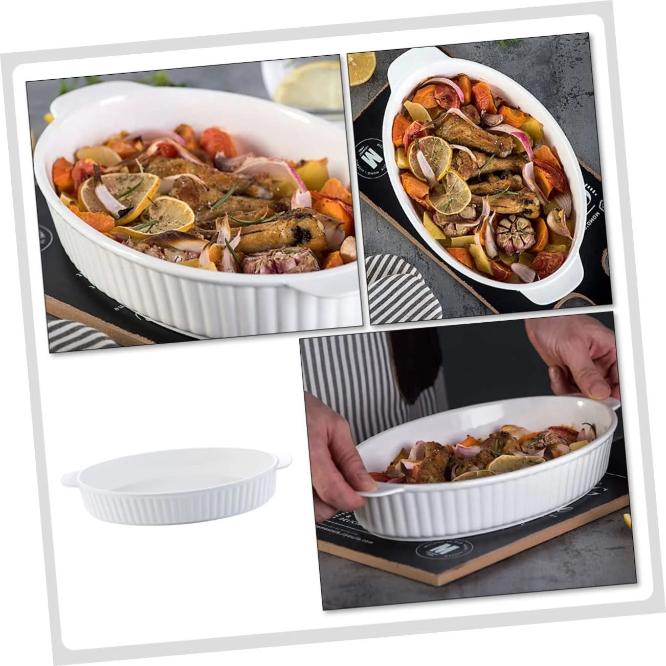 Форма для запекания Gatuida керамическая овальная с двумя ручками жаропрочная, фото №7