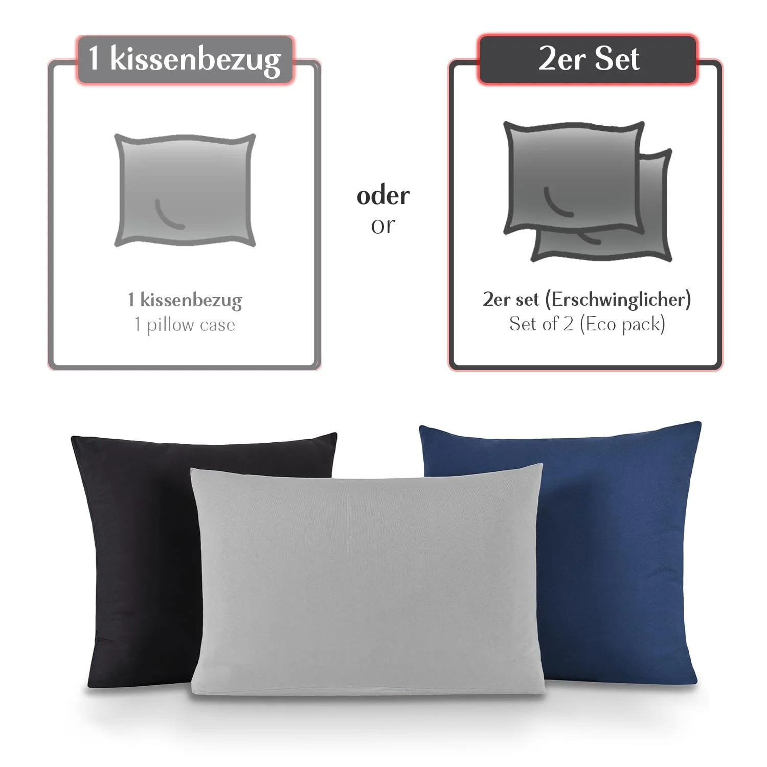 Наволочка Alreya 50 x 70 см (Набір з 2) – Антрацит – 100% бавовна джерсі, фото №4 Наволочка Alreya 50 x 70 см (Набір з 2) – Антрацит – 100% бавовна джерсі, фото №4