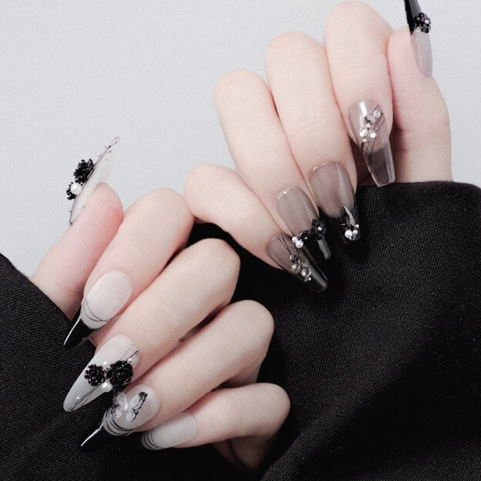 Подвески для ногтей Цветок, 1 коробка, 6 отделений, 3D цветы для ногтей с белым жемчугом и золотыми икринками, стразы для ногтей, ювелирные изделия для ногтей для женщин, девушек, DIY дизайн ногтей, фото №6