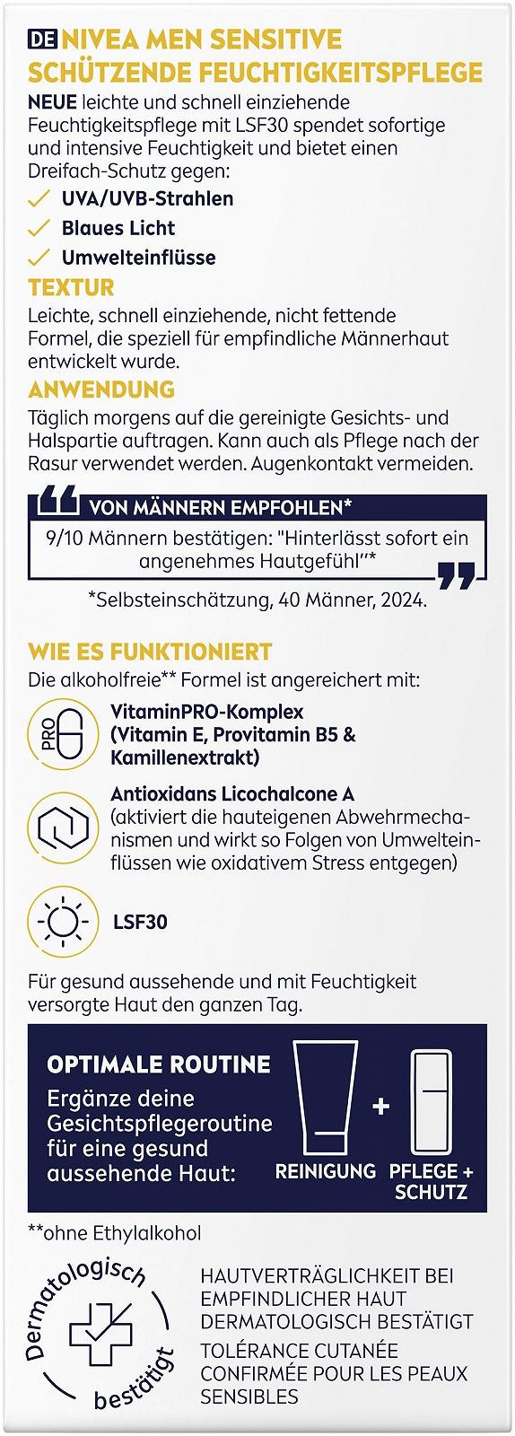 Захисний зволожувальний крем для обличчя Nivea Men Sensitive SPF 30 з комплексом VitaminPRO та антиоксидантами 50 мл, фото №9 Захисний зволожувальний крем для обличчя Nivea Men Sensitive SPF 30 з комплексом VitaminPRO та антиоксидантами 50 мл, фото №9