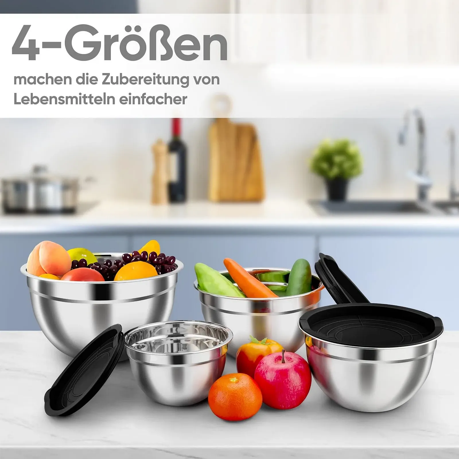 Набір мисок для змішування Onader 4 предмети 4.5 л 3 л 1.5 л 1.2 л Stainless Steel Black, фото №6